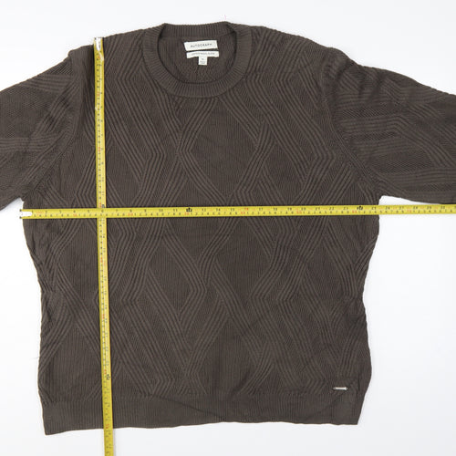 Autograph Men’s Brown XL Geometric Cotton Modal Crew Neck Jumper