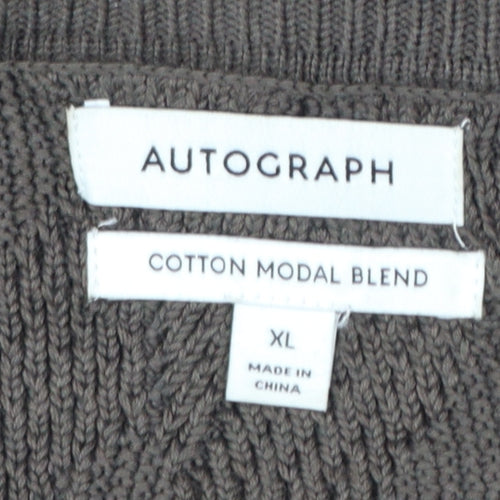 Autograph Men’s Brown XL Geometric Cotton Modal Crew Neck Jumper
