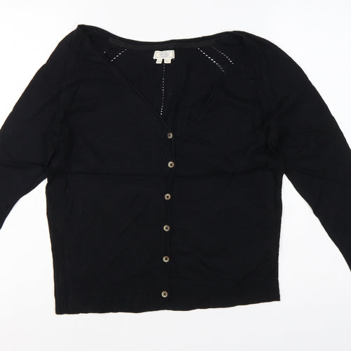 Fat Face Women Black UK 12 V-Neck Cotton Button Cardigan