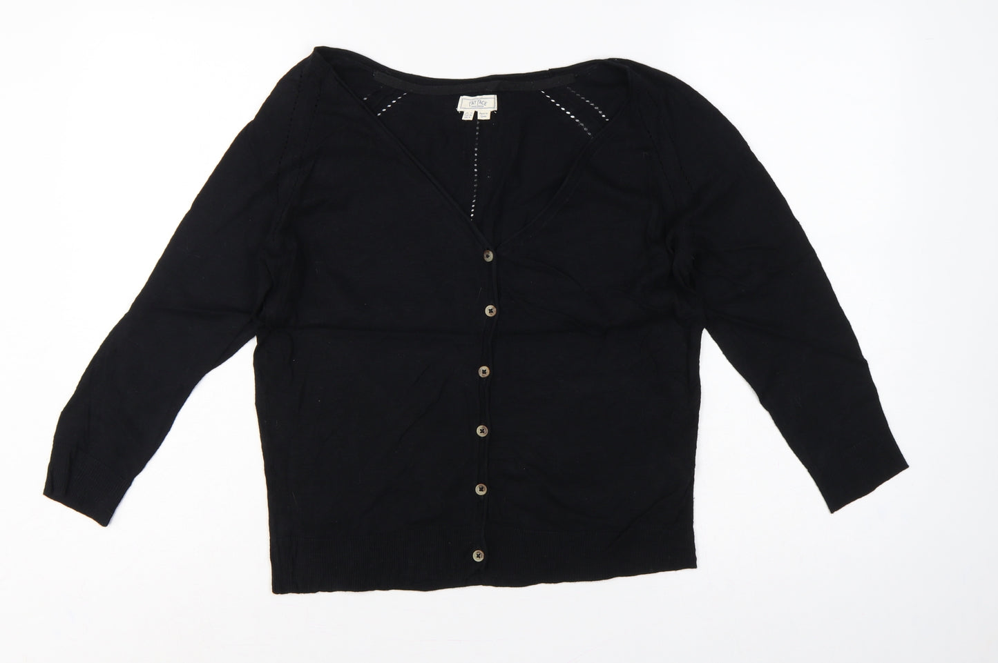 Fat Face Women Black UK 12 V-Neck Cotton Button Cardigan