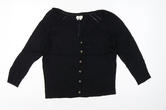 Fat Face Women Black UK 12 V-Neck Cotton Button Cardigan