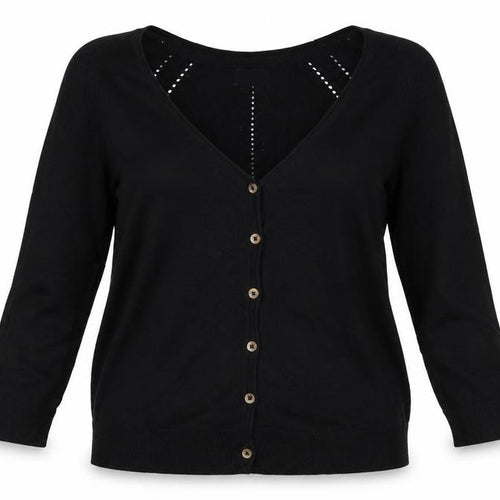 Fat Face Women Black UK 12 V-Neck Cotton Button Cardigan