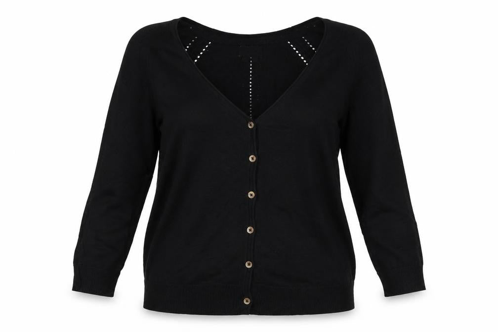 Fat Face Women Black UK 12 V-Neck Cotton Button Cardigan
