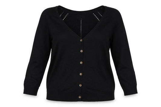 Fat Face Women Black UK 12 V-Neck Cotton Button Cardigan
