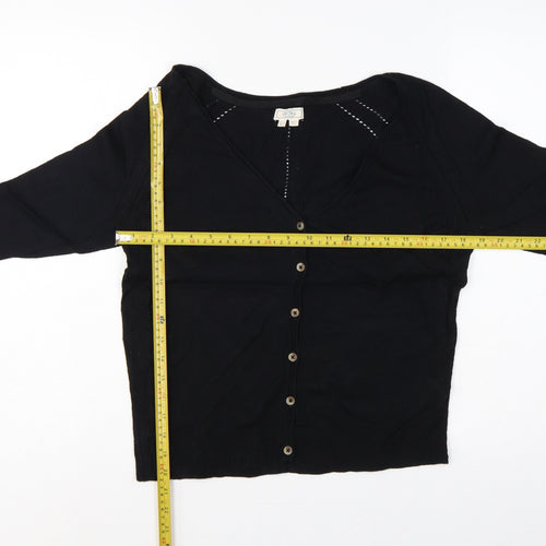 Fat Face Women Black UK 12 V-Neck Cotton Button Cardigan