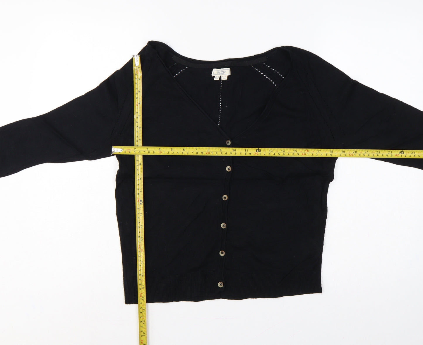 Fat Face Women Black UK 12 V-Neck Cotton Button Cardigan