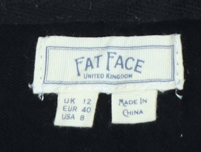 Fat Face Women Black UK 12 V-Neck Cotton Button Cardigan