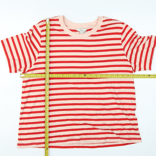 Marks and Spencer Women Red Stripe UK 16 Basic Jersey T-Shirt