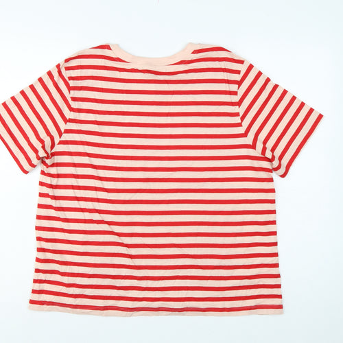 Marks and Spencer Women Red Stripe UK 16 Basic Jersey T-Shirt