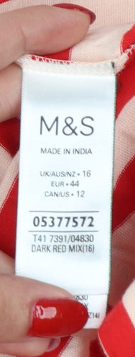 Marks and Spencer Women Red Stripe UK 16 Basic Jersey T-Shirt