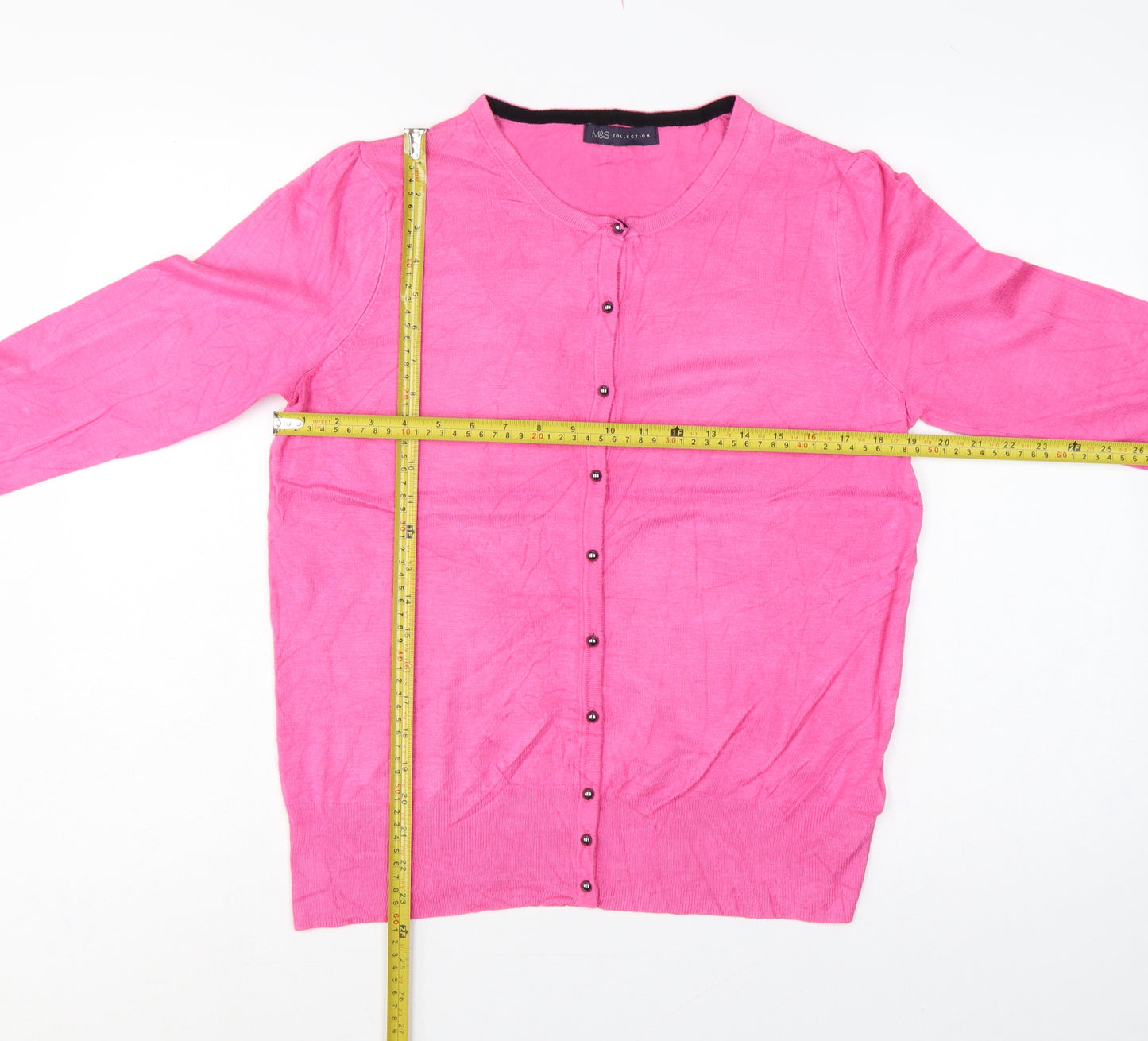 Marks and Spencer Women Pink Size 14 Round Neck Button Cardigan