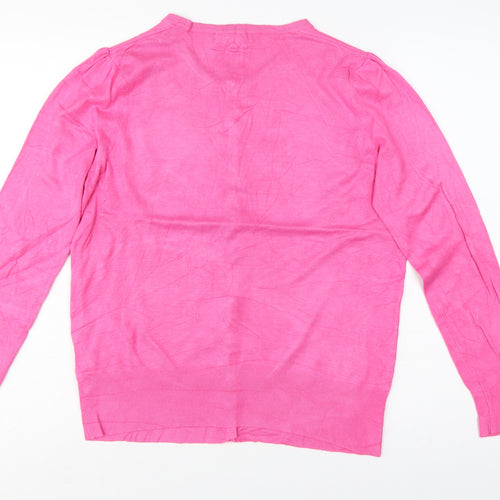 Marks and Spencer Women Pink Size 14 Round Neck Button Cardigan