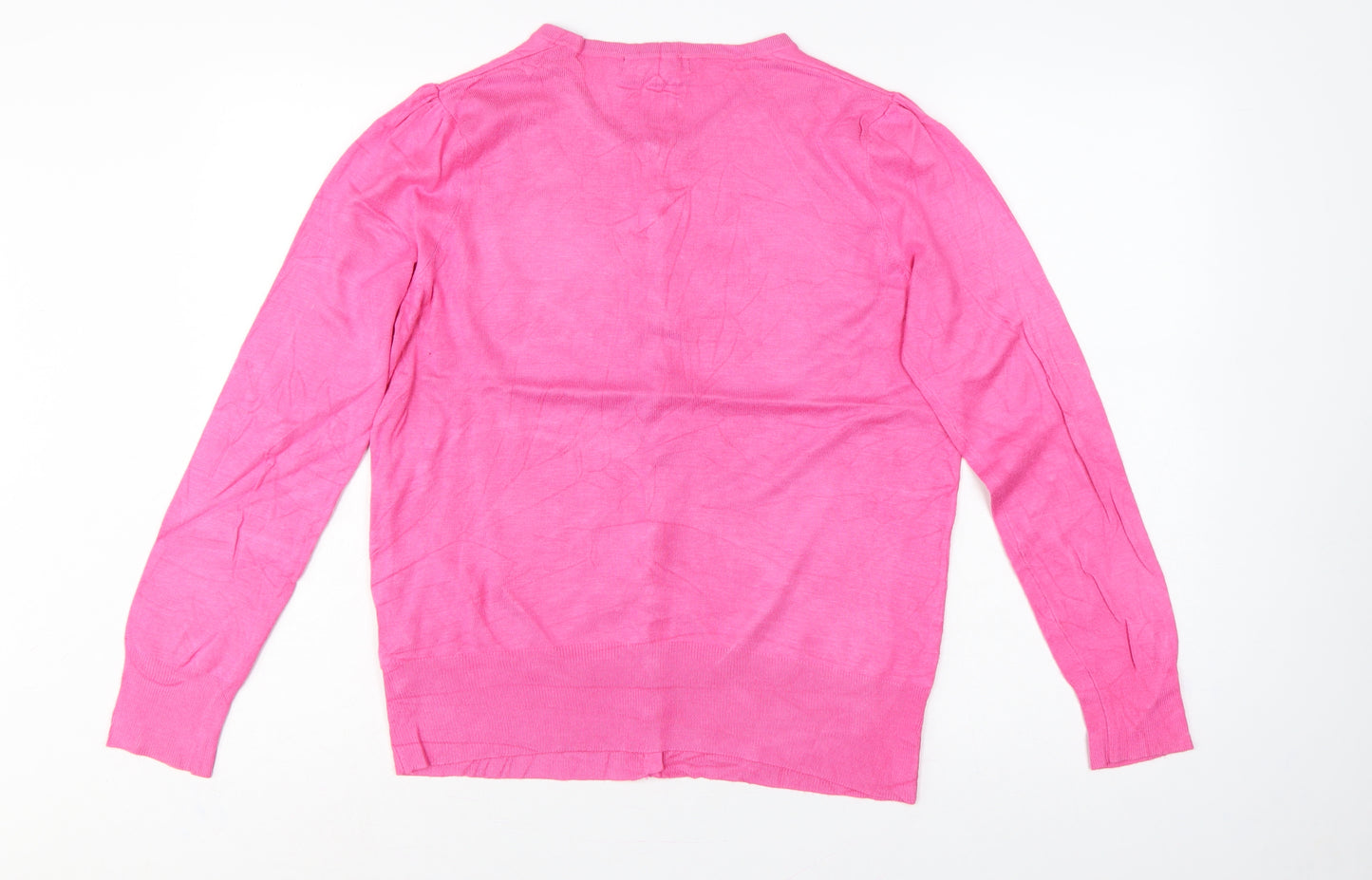 Marks and Spencer Women Pink Size 14 Round Neck Button Cardigan