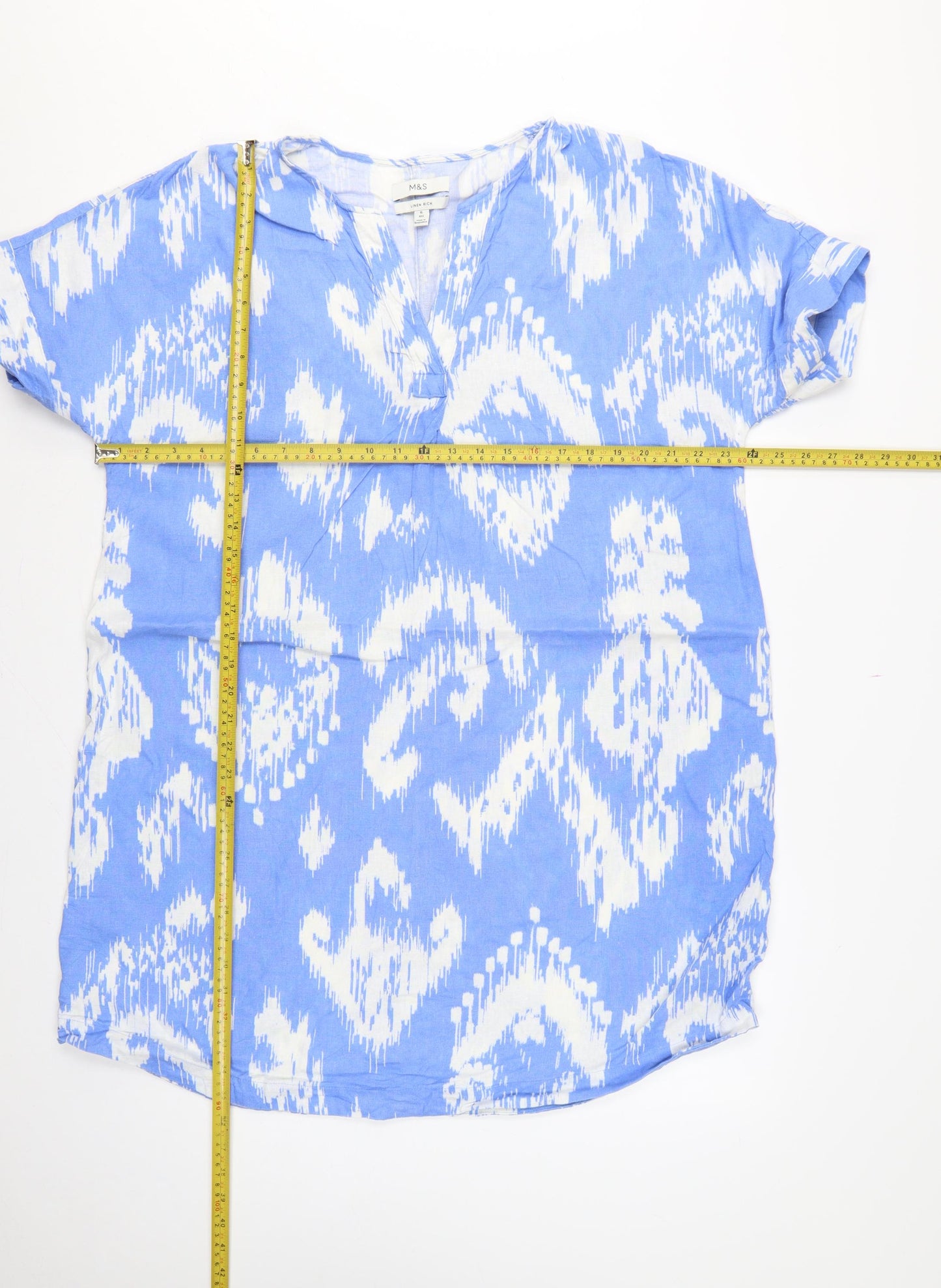 Marks and Spencer Women Blue White Size 16 Linen Shift Mini Dress