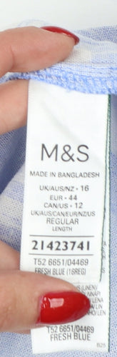 Marks and Spencer Women Blue White Size 16 Linen Shift Mini Dress