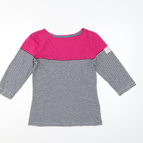 Joules Women Pink Navy Striped Cotton Long Sleeve Basic T-Shirt UK 12