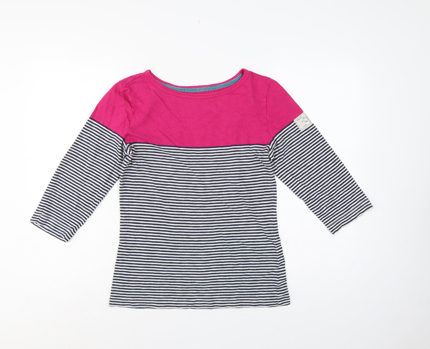 Joules Women Pink Navy Striped Cotton Long Sleeve Basic T-Shirt UK 12