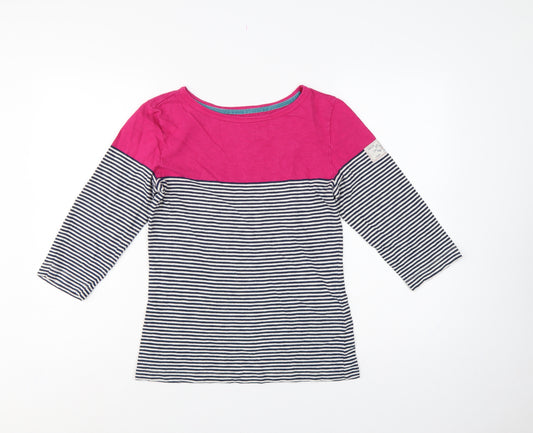 Joules Women Pink Navy Striped Cotton Long Sleeve Basic T-Shirt UK 12