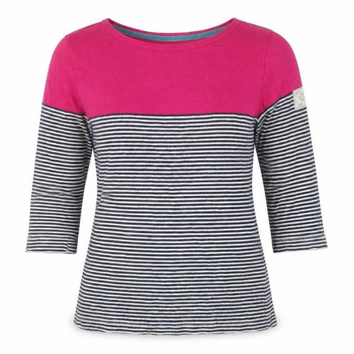Joules Women Pink Navy Striped Cotton Long Sleeve Basic T-Shirt UK 12