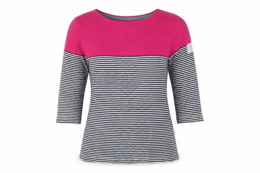 Joules Women Pink Navy Striped Cotton Long Sleeve Basic T-Shirt UK 12