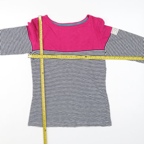 Joules Women Pink Navy Striped Cotton Long Sleeve Basic T-Shirt UK 12