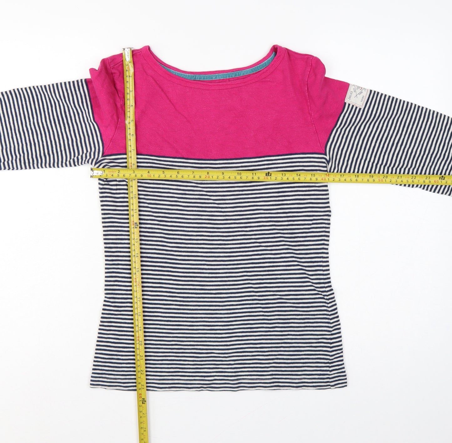 Joules Women Pink Navy Striped Cotton Long Sleeve Basic T-Shirt UK 12