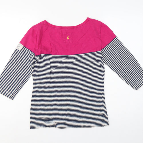 Joules Women Pink Navy Striped Cotton Long Sleeve Basic T-Shirt UK 12