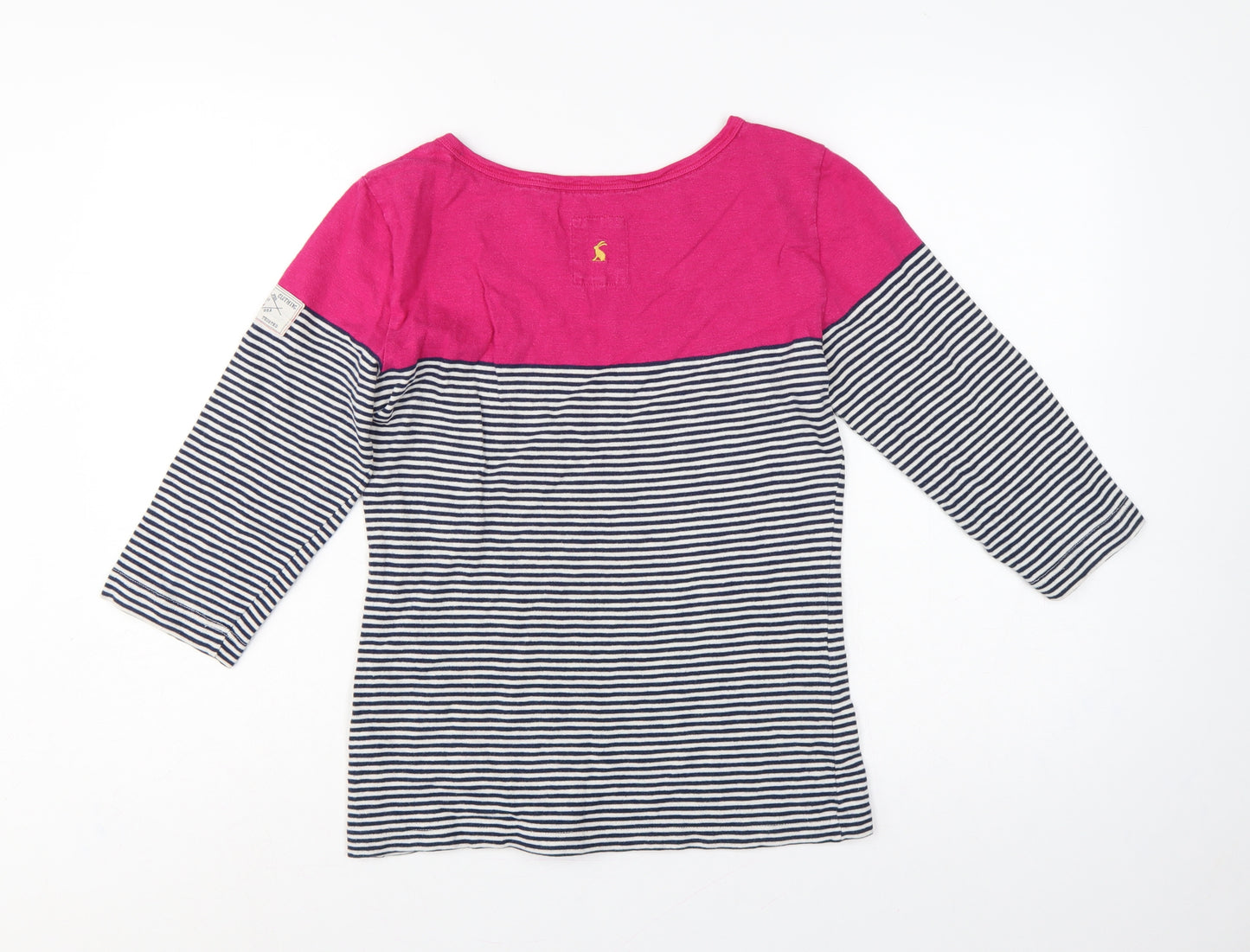 Joules Women Pink Navy Striped Cotton Long Sleeve Basic T-Shirt UK 12