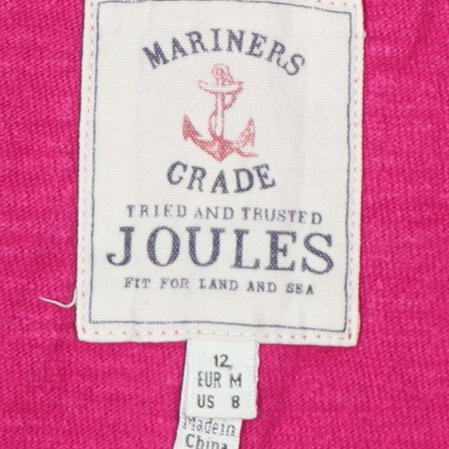 Joules Women Pink Navy Striped Cotton Long Sleeve Basic T-Shirt UK 12