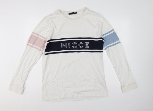 NICCE Men’s White XL Colourblock Logo Long Sleeve T-Shirt