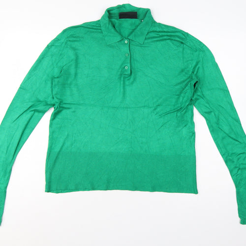 JXX Women’s Green L Collared Henley Viscose Knit Jumper
