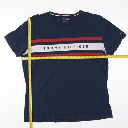 Tommy Hilfiger Men's Blue XL Logo Stripe Crew Neck T-Shirt