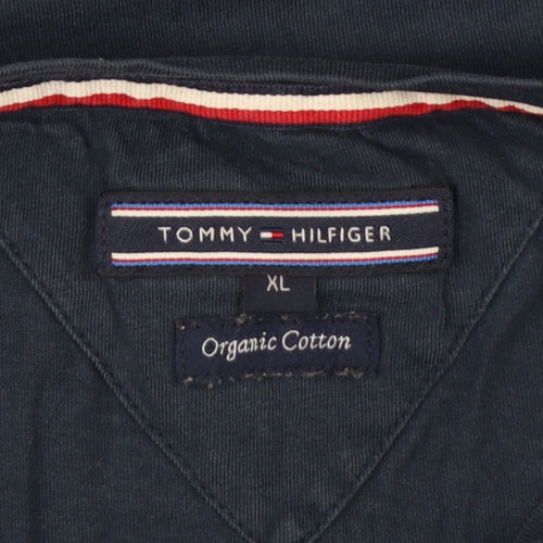 Tommy Hilfiger Men's Blue XL Logo Stripe Crew Neck T-Shirt
