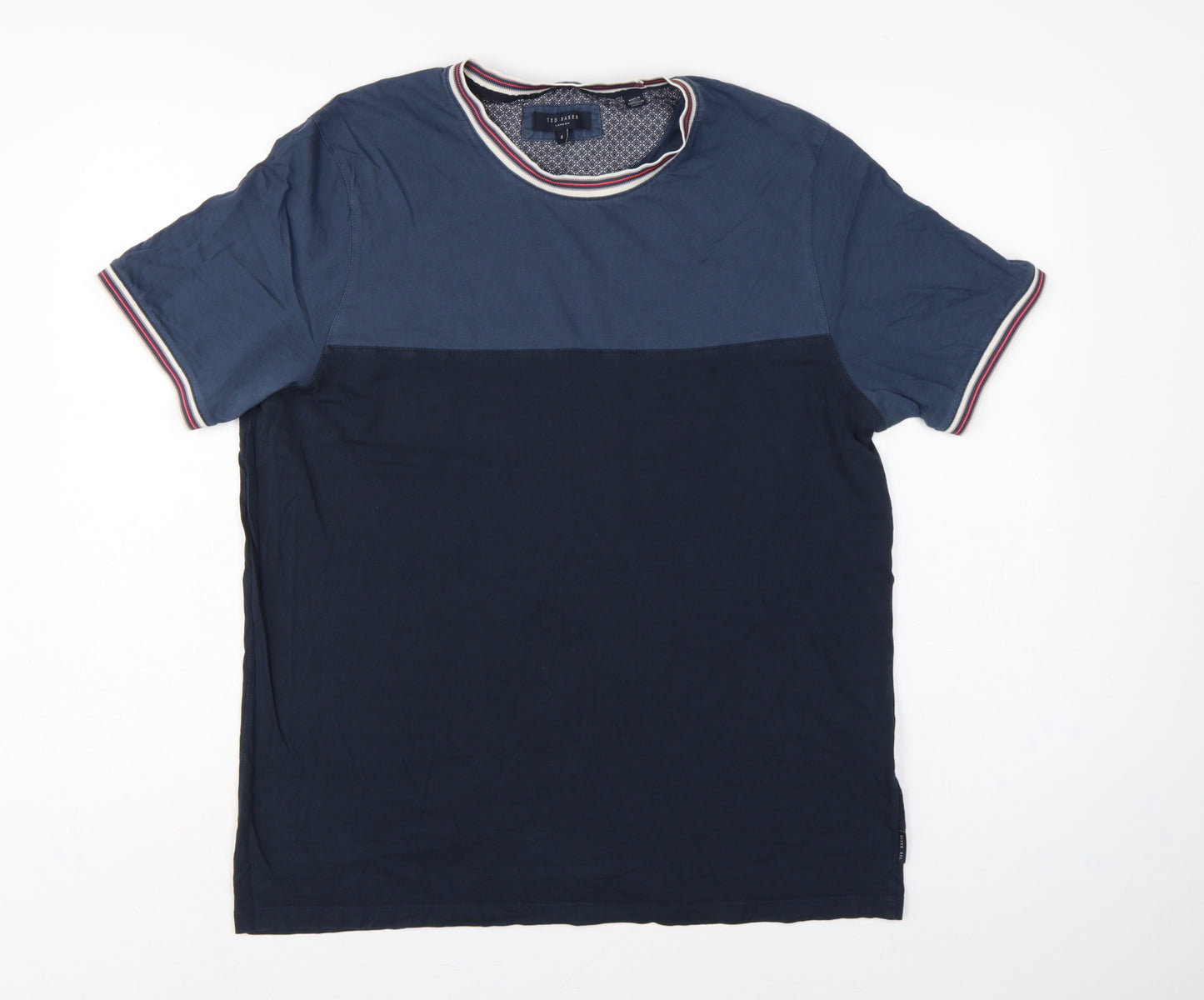 Ted Baker Men Blue XL Colourblock Crew Neck Short Sleeve T-Shirt