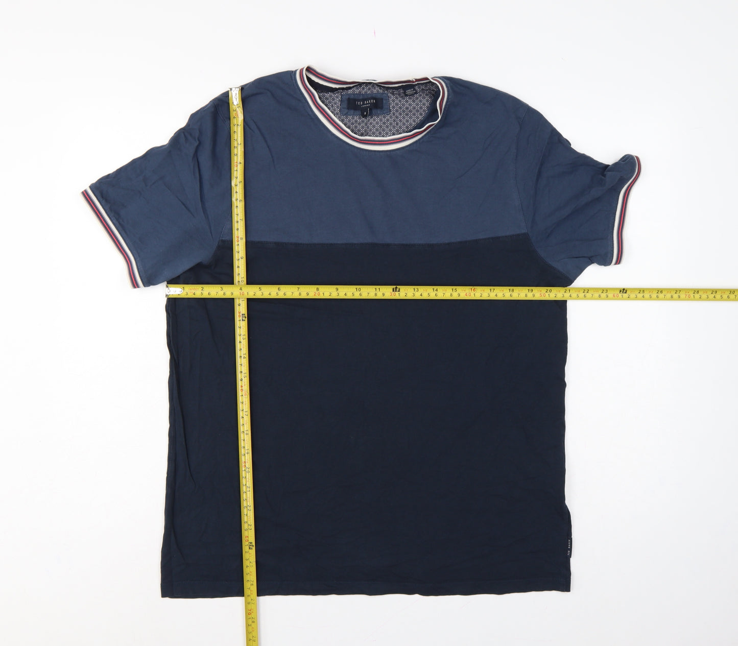 Ted Baker Men Blue XL Colourblock Crew Neck Short Sleeve T-Shirt