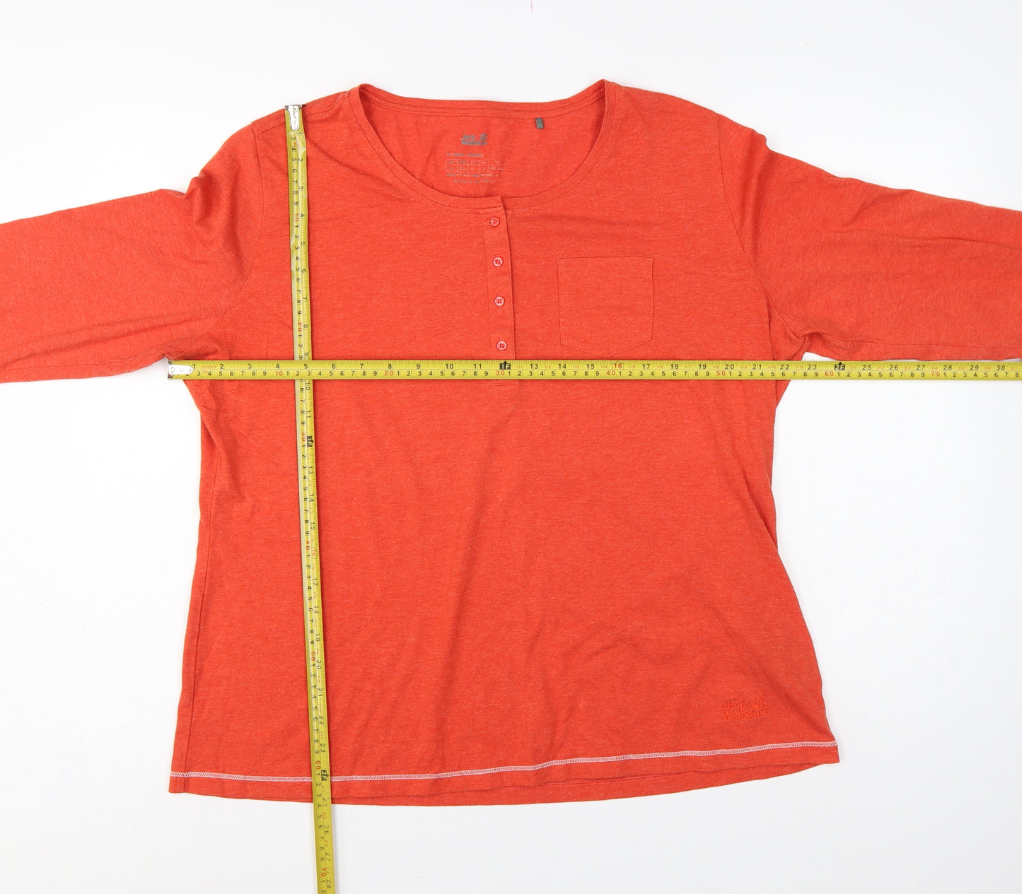 Jack Wolfskin Unisex Orange XL Long Sleeve Henley T-Shirt Pocket