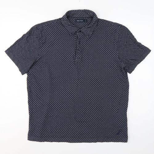 Nautica Men's Blue L Geometric Print Short Sleeve Cotton Polo Shirt