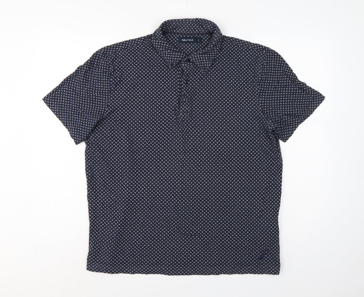 Nautica Men's Blue L Geometric Print Short Sleeve Cotton Polo Shirt
