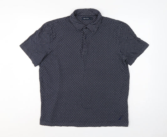 Nautica Men's Blue L Geometric Print Short Sleeve Cotton Polo Shirt