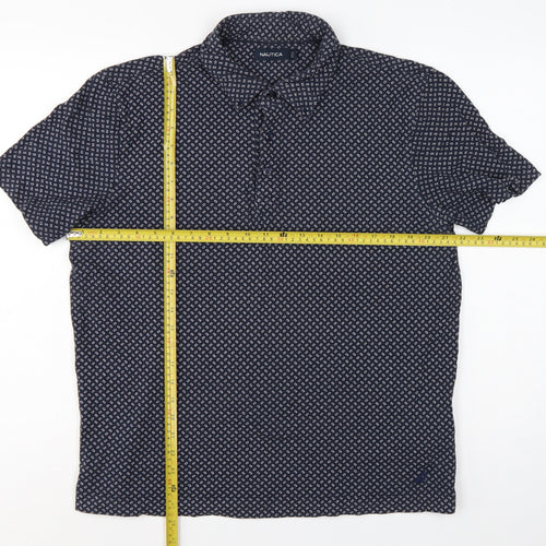 Nautica Men's Blue L Geometric Print Short Sleeve Cotton Polo Shirt