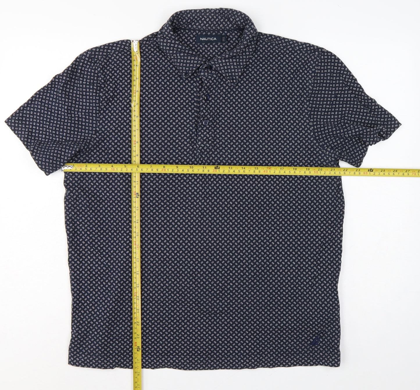 Nautica Men's Blue L Geometric Print Short Sleeve Cotton Polo Shirt