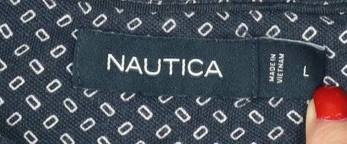 Nautica Men's Blue L Geometric Print Short Sleeve Cotton Polo Shirt