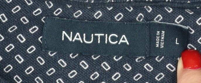 Nautica Men's Blue L Geometric Print Short Sleeve Cotton Polo Shirt