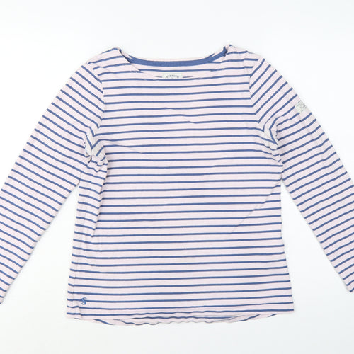 Joules Women Pink Blue UK 12 Basic Striped Cotton Long Sleeve T-Shirt