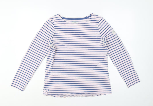 Joules Women Pink Blue UK 12 Basic Striped Cotton Long Sleeve T-Shirt