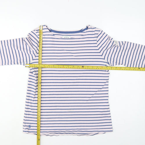 Joules Women Pink Blue UK 12 Basic Striped Cotton Long Sleeve T-Shirt