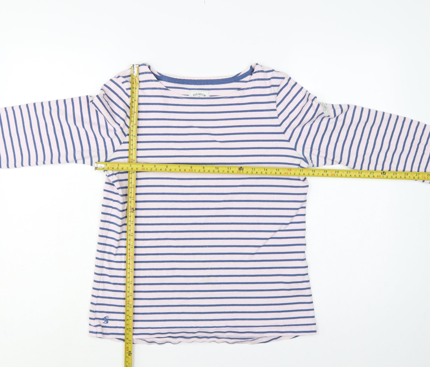 Joules Women Pink Blue UK 12 Basic Striped Cotton Long Sleeve T-Shirt