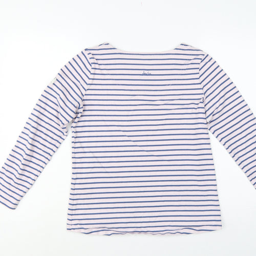 Joules Women Pink Blue UK 12 Basic Striped Cotton Long Sleeve T-Shirt
