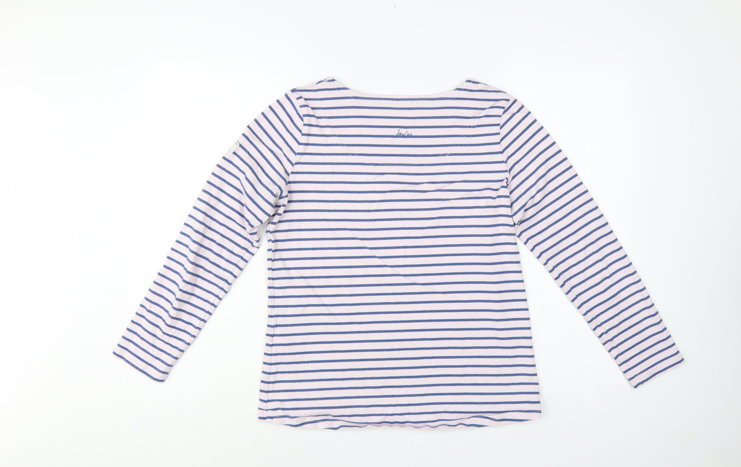 Joules Women Pink Blue UK 12 Basic Striped Cotton Long Sleeve T-Shirt