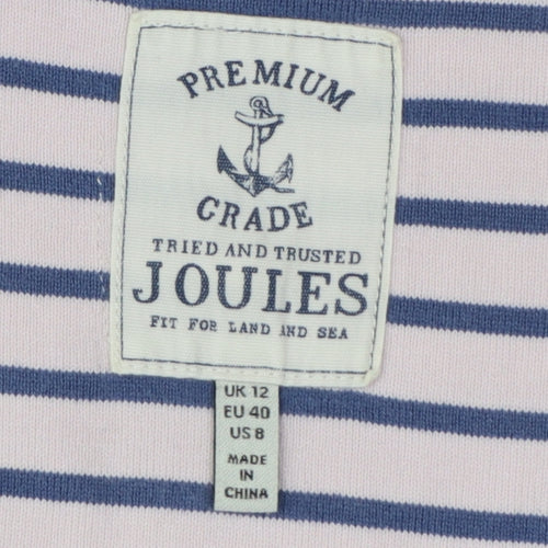 Joules Women Pink Blue UK 12 Basic Striped Cotton Long Sleeve T-Shirt